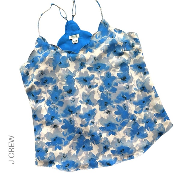 J CREW | NWOT | BLUE FLORAL CAMISOLE TOP LINED SCALLOPED NECKLINE | SZ 4 - Picture 1 of 10